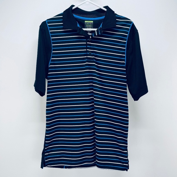 Greg Norman Shirt Size M Men’s Short Sleeve Polo Blue Striped Shark Golf - Picture 1 of 9